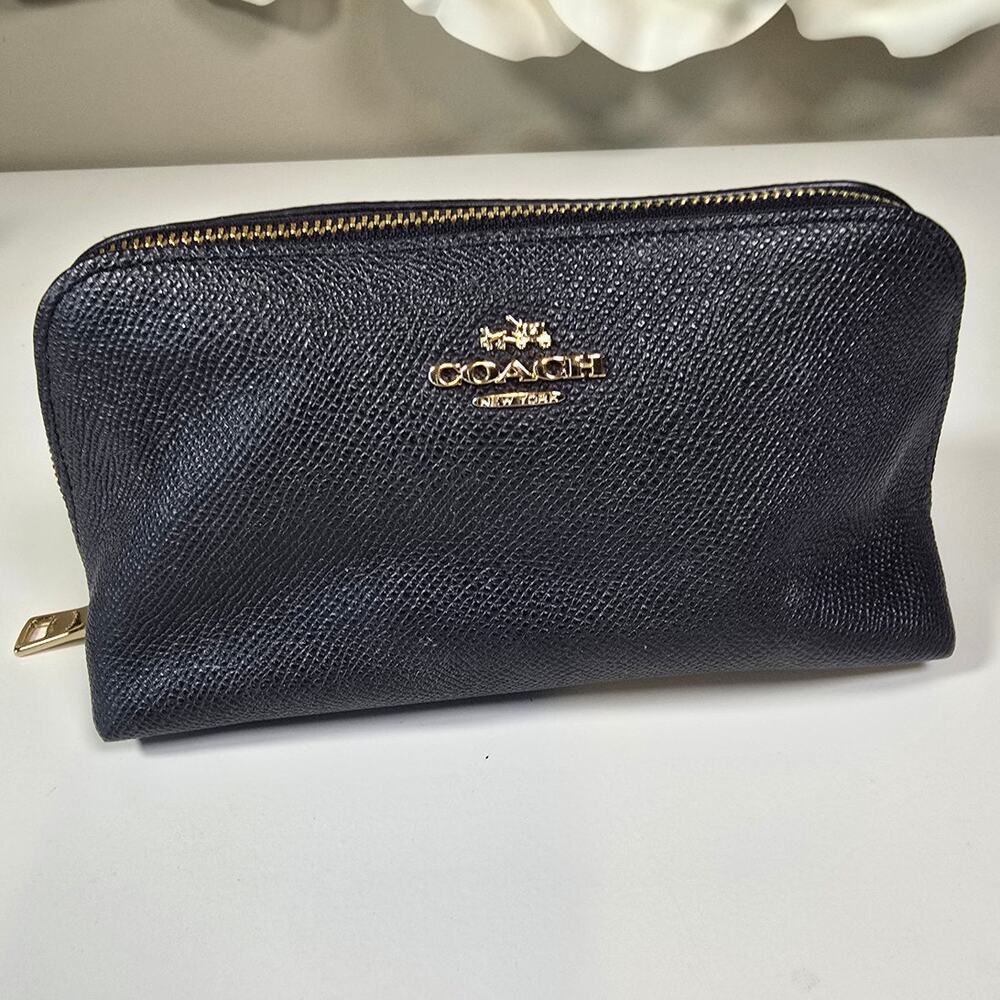 Coach Navy Saffiano Leather Small Cosmetics Case
